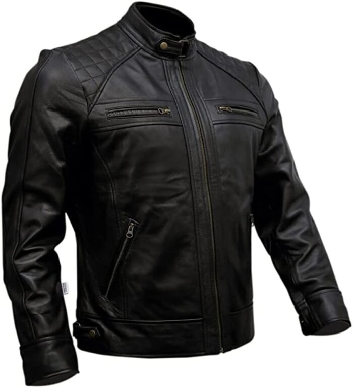 Mens black leather Motorcycle Jacket