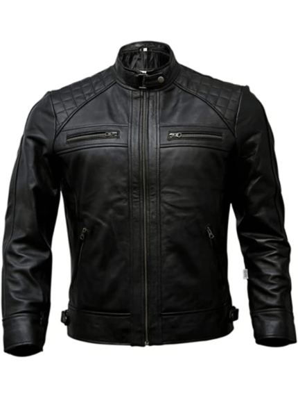 Mens black leather Motorcycle Jacket