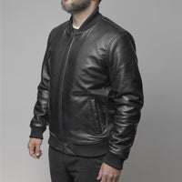 Black Signature Leather Bomber Jacket
