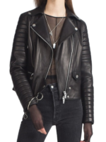 womens leather jacket with quilted sleeves